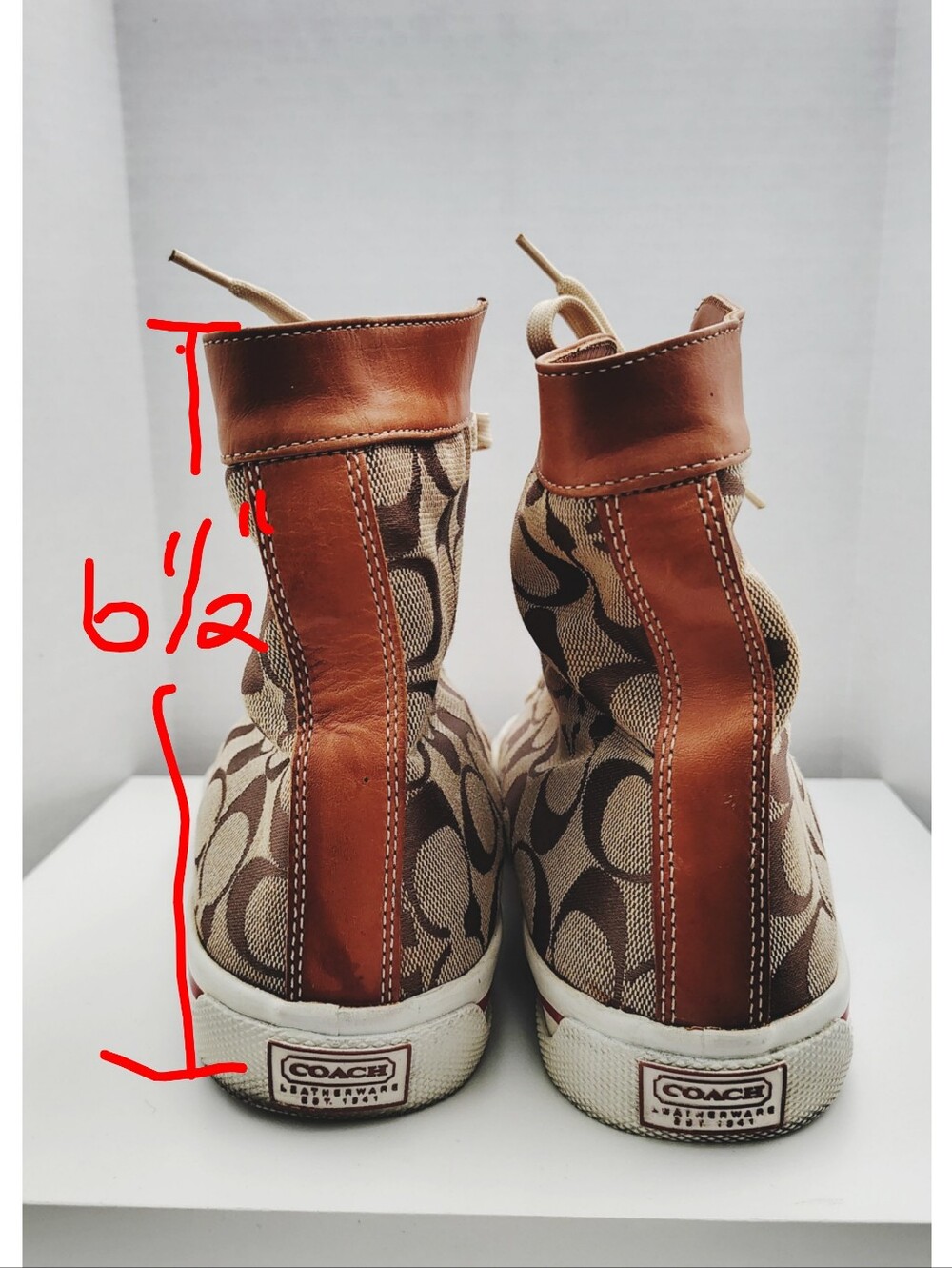 COACH 'Bianca' Women's Hi-Top Fashion Sneakers - Brown & Tan w/Brown Trim - 8 - Picture 7 of 7